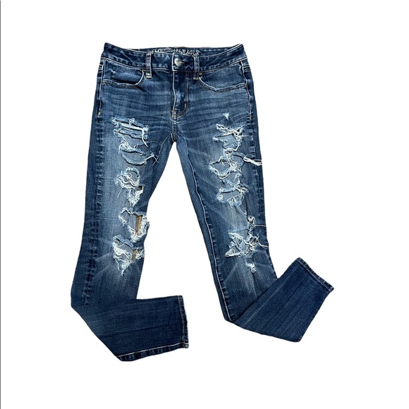 American Eagle Outfitters Denim - American Eagle 360 super stretch distressed low rise skinny jeans size 0…
